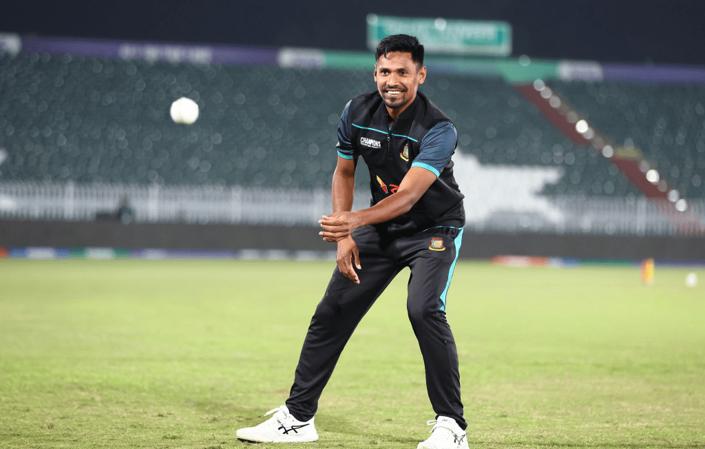Bangladeshi bowler Mustafizur Rahman during a practice session, representing the uncertainty of his IPL and T20 World Cup 2026 status.