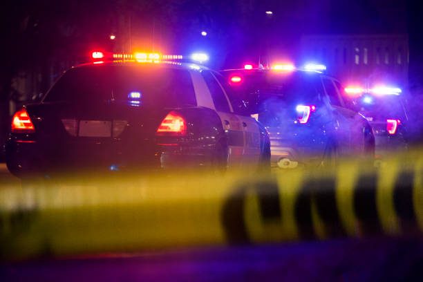 A photo of police scenes in Canada, featuring RCMP vehicles, yellow crime scene tape, and a portrait of a victim.