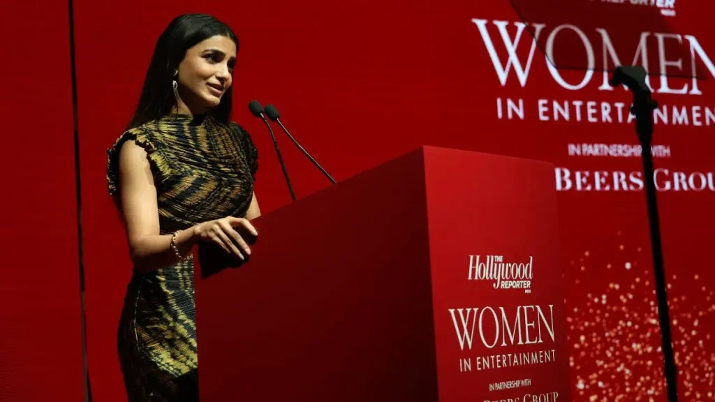 Samantha Ruth Prabhu speaking at the The Hollywood Reporter India Gala 2026.