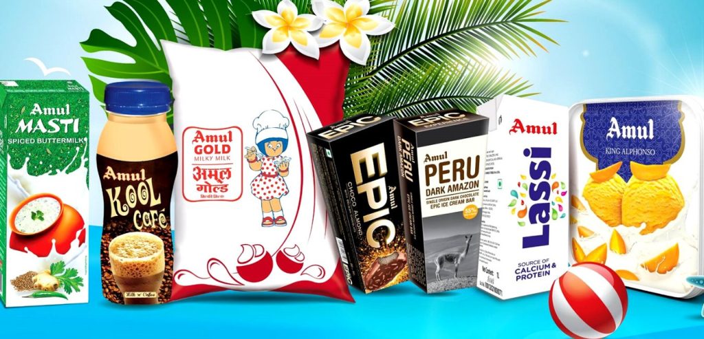 A professional wide-angle shot of Amul’s dairy products.