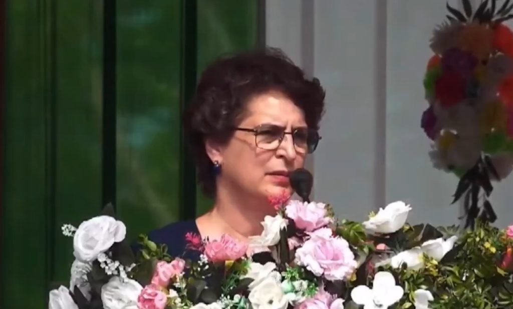 Priyanka Gandhi Vadra addressing a massive election rally in Nazira, Assam.